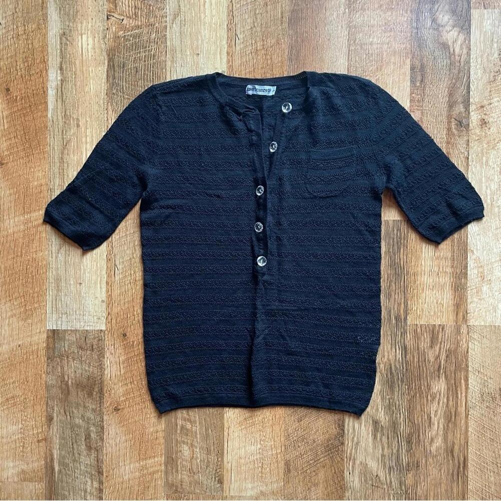 American Retro Black Ribbed Button Down Shirt
